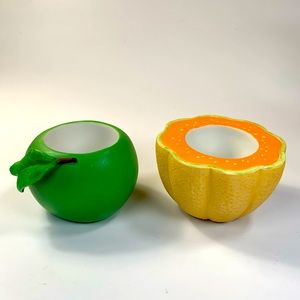 Two Partylite Fruit Splash Candle Holders P7149 Cantaloupe and Green Apple